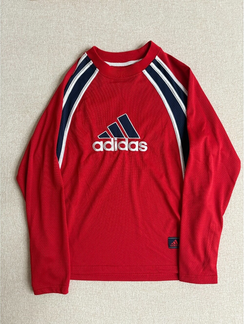 Mens Adidas Red Navy White Long Sleeve Mesh Athletic Shirt